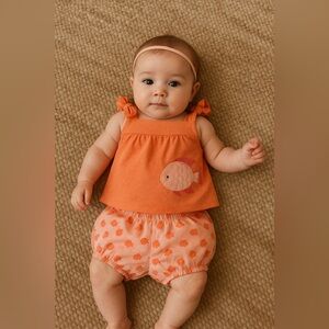 Child Of Mine Baby Girls Set 0 to 3 Months Pink Peach Tank Top Bloomer Shorts